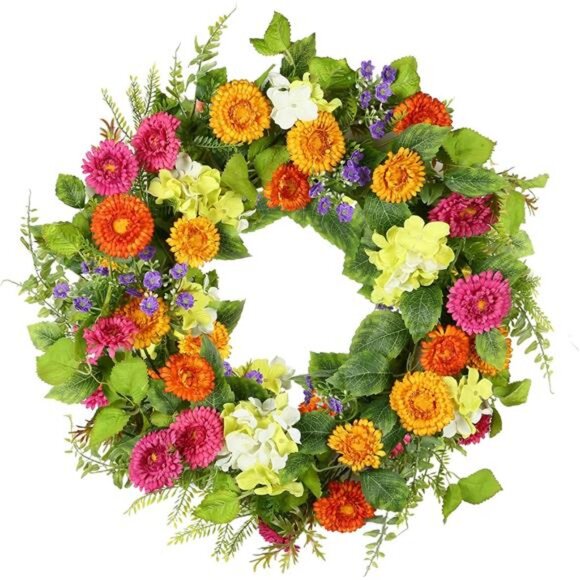 18" Spring Wreaths for Front Door Summer Wreath with Daisy Flowers - Picture 1 of 7